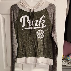 PINK Victoria's Secret Olive and Heather Gray Hoodie